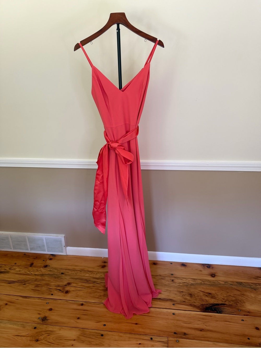 Sleeveless Coral Pink V-Neck Maxi Dress with Waist Tie white by Vera wang gown